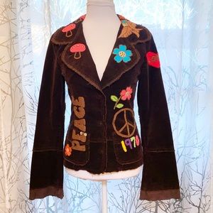 Johnny Was Brown Embroidered Blazer with Colorful Accents